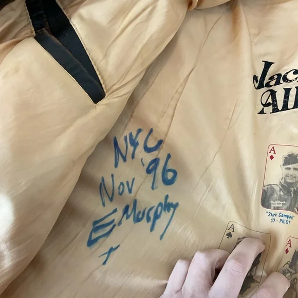 Vintage Avirex Jack Of All Raids Sack Time Nose Art A2 XL Leather Bomber Jacket - Picture 14 of 16